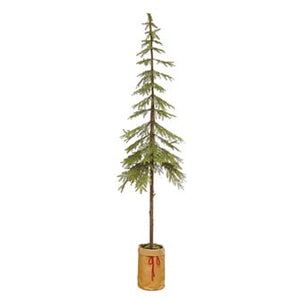 Faux Pole Pine Tree in Paper Sack with Red Tie - Pick Up Only