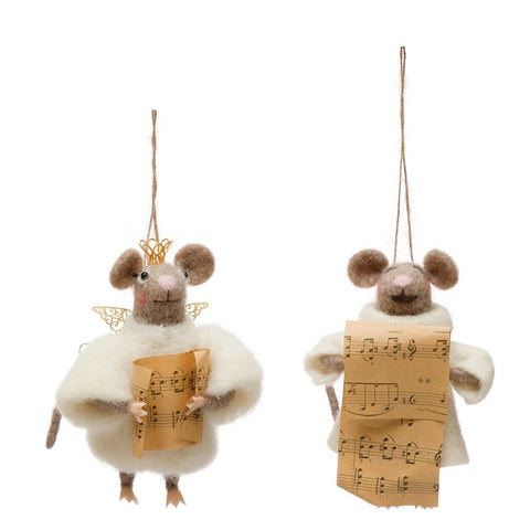 4-3/4"H Wool Felt Caroler Mouse Ornament, 2 Styles